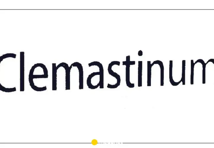 Napis "Clemastinum" na białym tle. To nazwa leku, który może pomóc w łagodzeniu objawów alergii, np. w formie clemastinum syrop.