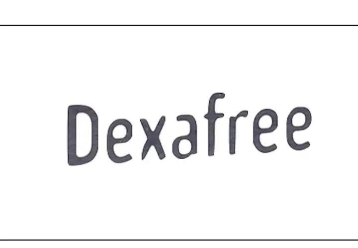 Napis "Dexafree" w ciemnoszarym kolorze, na białym tle.